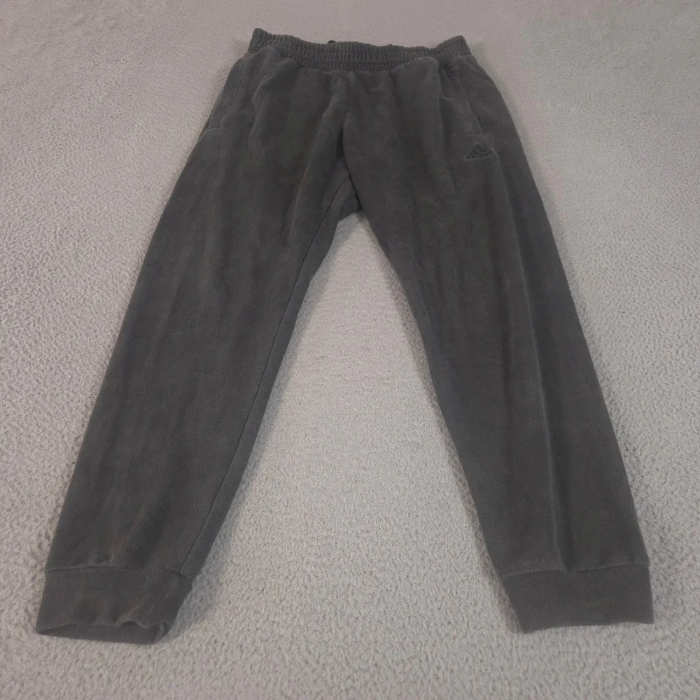 Adidas Sweatpants Mens Large Gray‎ Tapered Leg French Terry Jogger Pockets Logo
